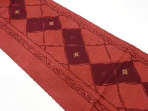 リサイクル　変わり菱に花模様織出し袋帯